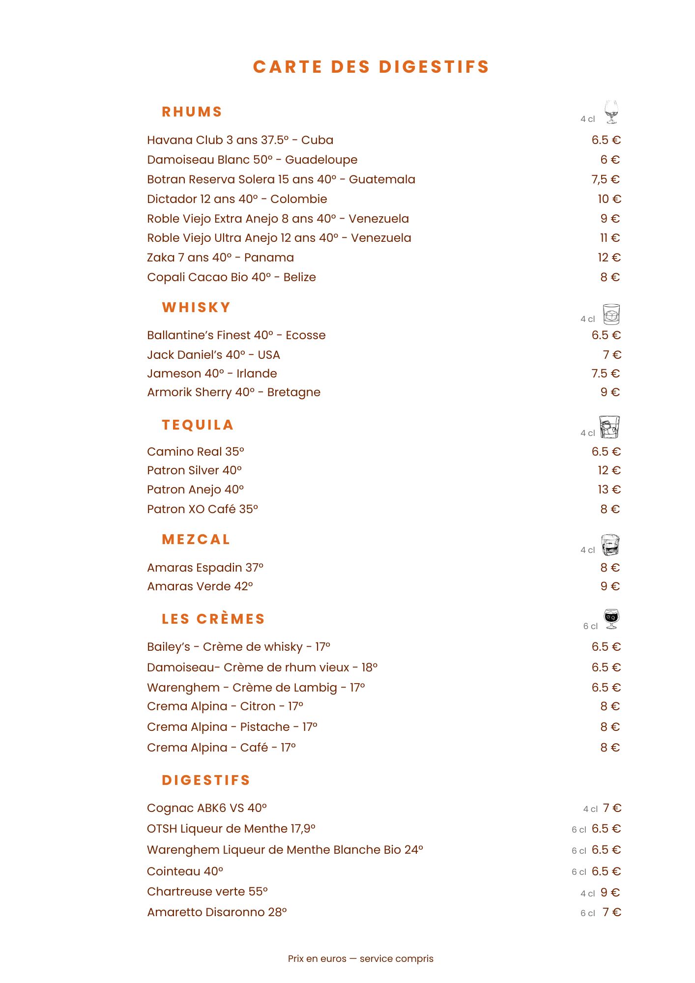 Carte des digestifs