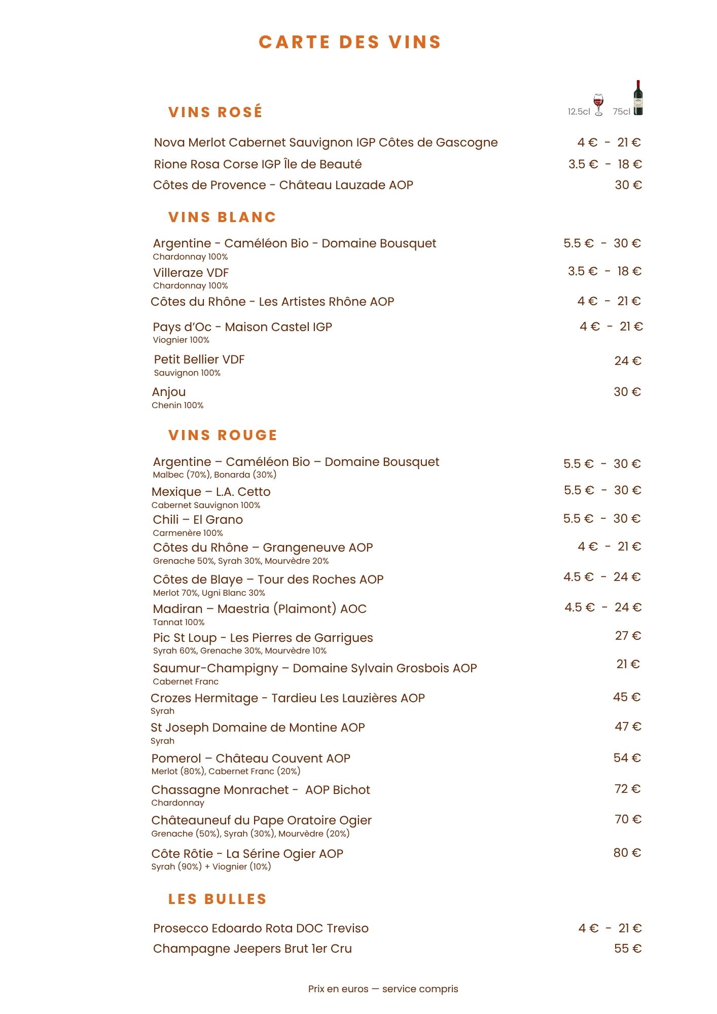Cartes des vins